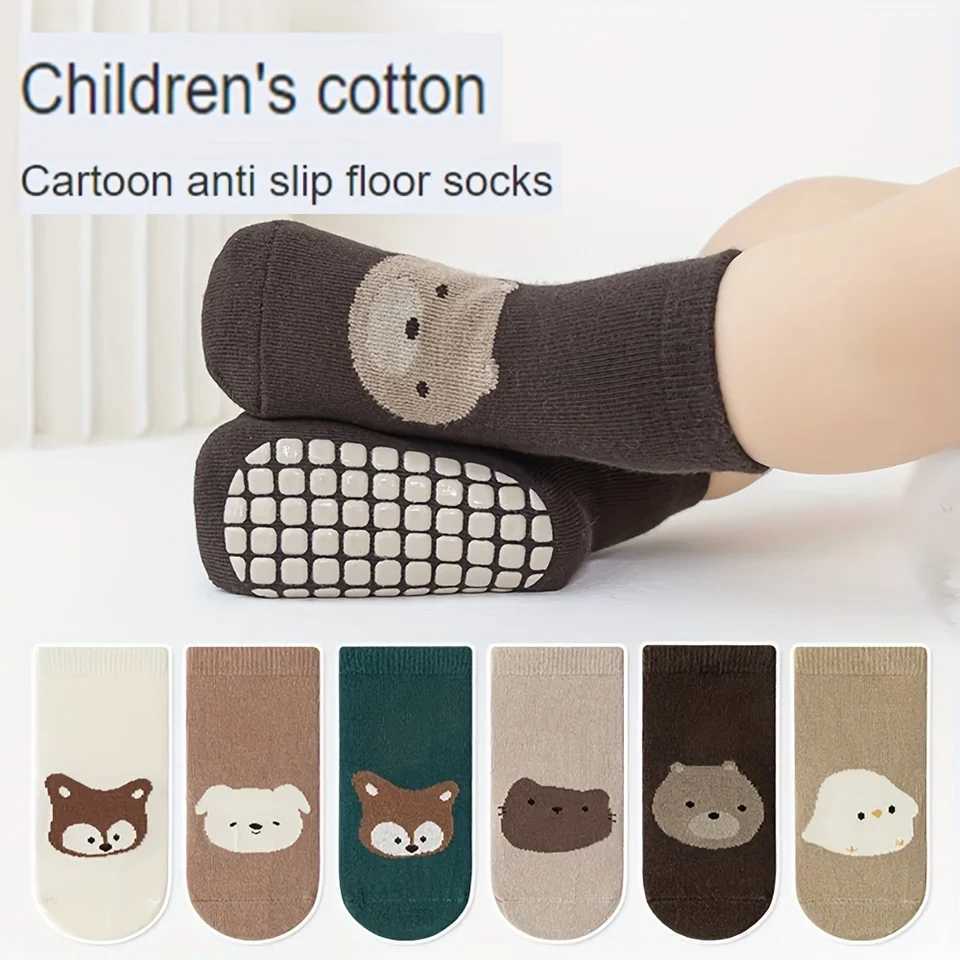 Six Pairs Autumn And Winter Large Area Dot Glue Baby Trampoline Socks Baby Little Kids Non-slip Floor Socks Large Cartoon Strai CL240824