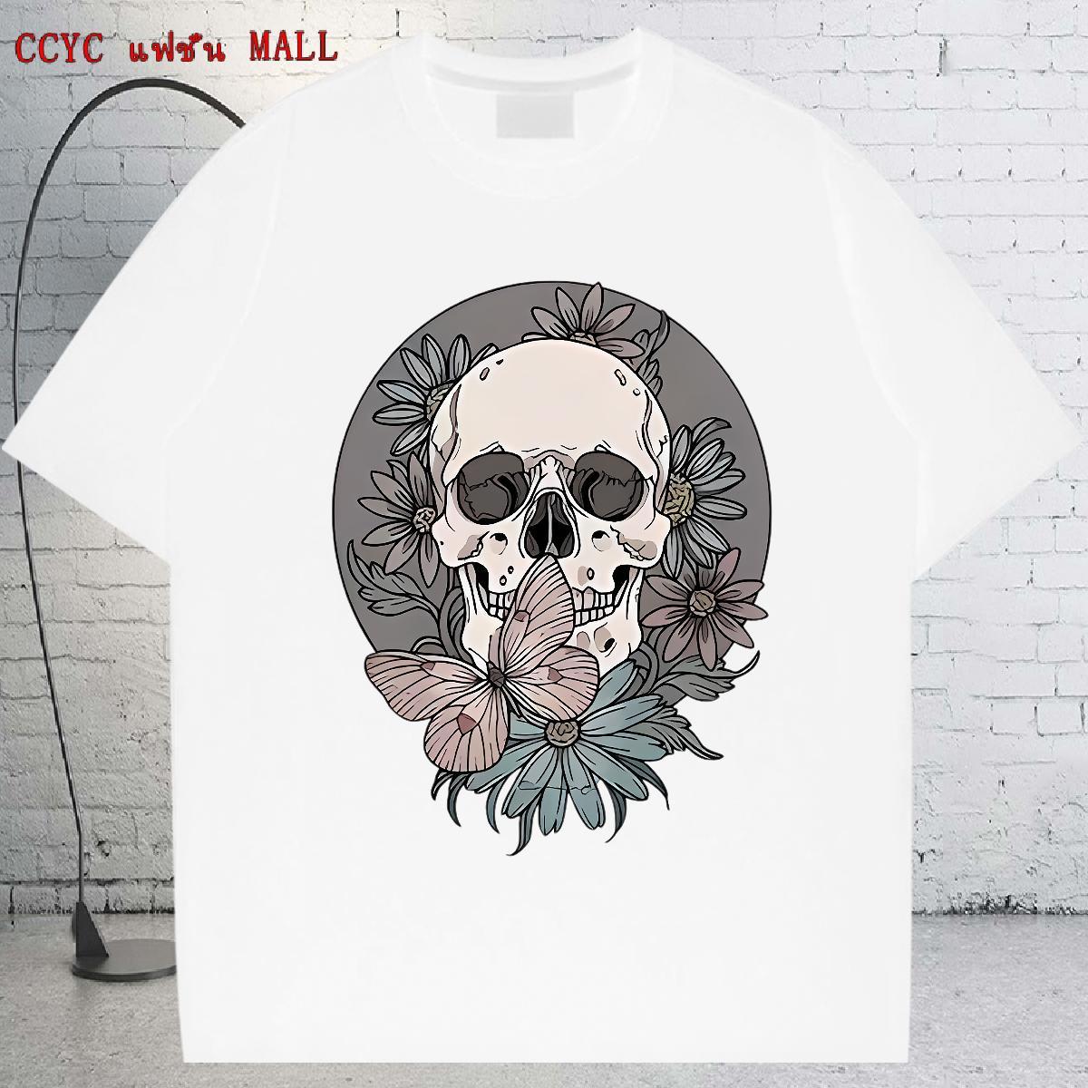 Brand T-Shirts for Men 230g Cotton skull Casual Custom Print Oversized Round Neck Short Sleeve Men Clothes T-Shirt Wholesale Tops Tees