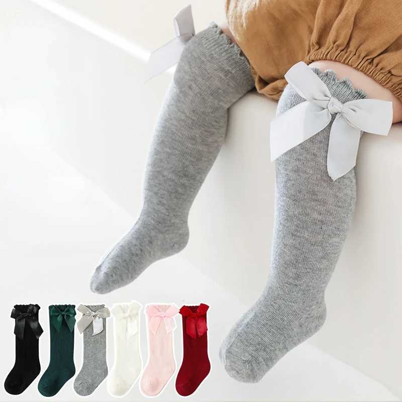Spring Summer Autumn Baby Toddlers Socks Children Girls Knee High Long Sock Cotton Big Bow Spanish Style Kids Floor Socks CL240825