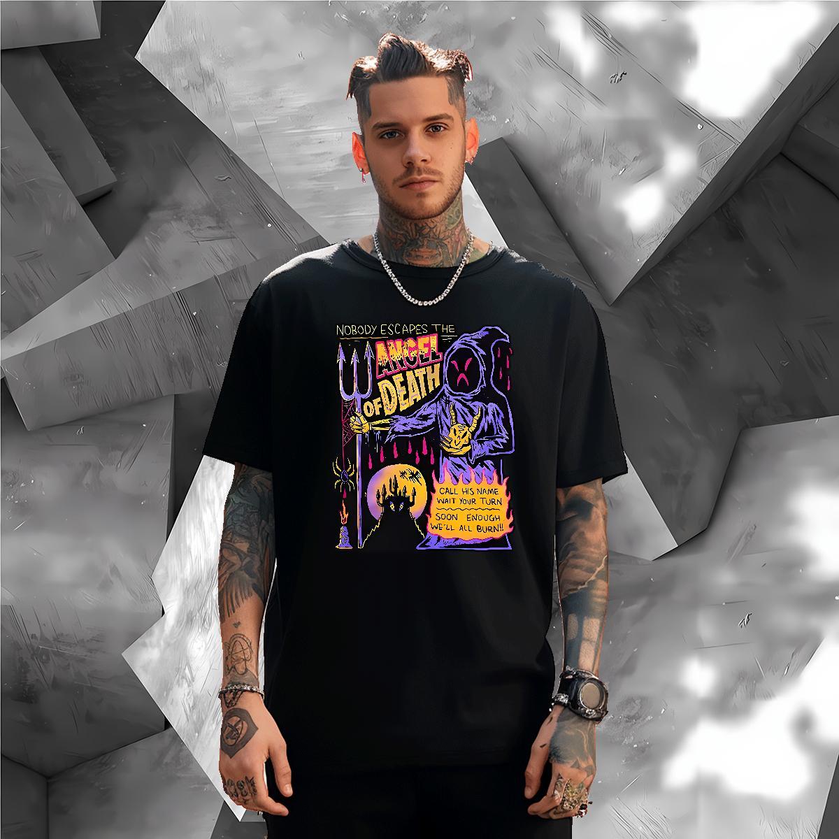 Wholesale T Shirts Men 230g Pure Cotton skull Anime Printing Street Oversized Round Neck Short Sleeve Men Clothes T-Shirt 2024 Designer Clothings