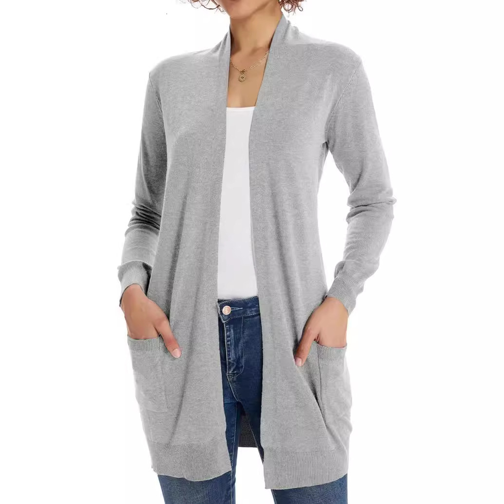 Summer Lightweight Cardigan Sweater with Pockets Long Sleeves Shoulder Shrugs