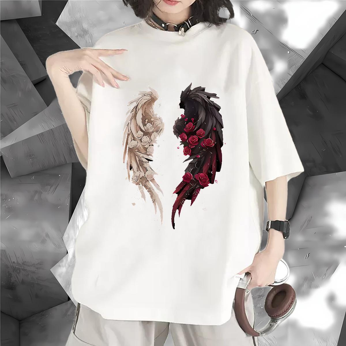5A Tshirt for Man Woman 230g Pure Cotton wing Spring Summer Women T Shirts Short Sleeve O-Neck Cartoon Floral Printing Tops