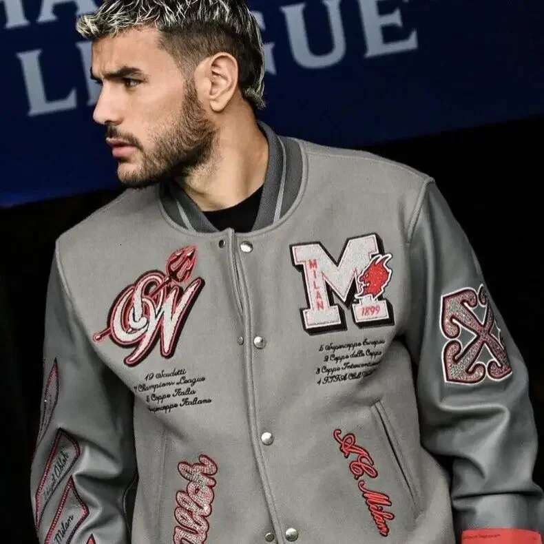 Trendy Europe and The United States New Men's Bomber Hip-hop Letters Embroidery Splicing Leather Baseball Suit Y2K Jacket