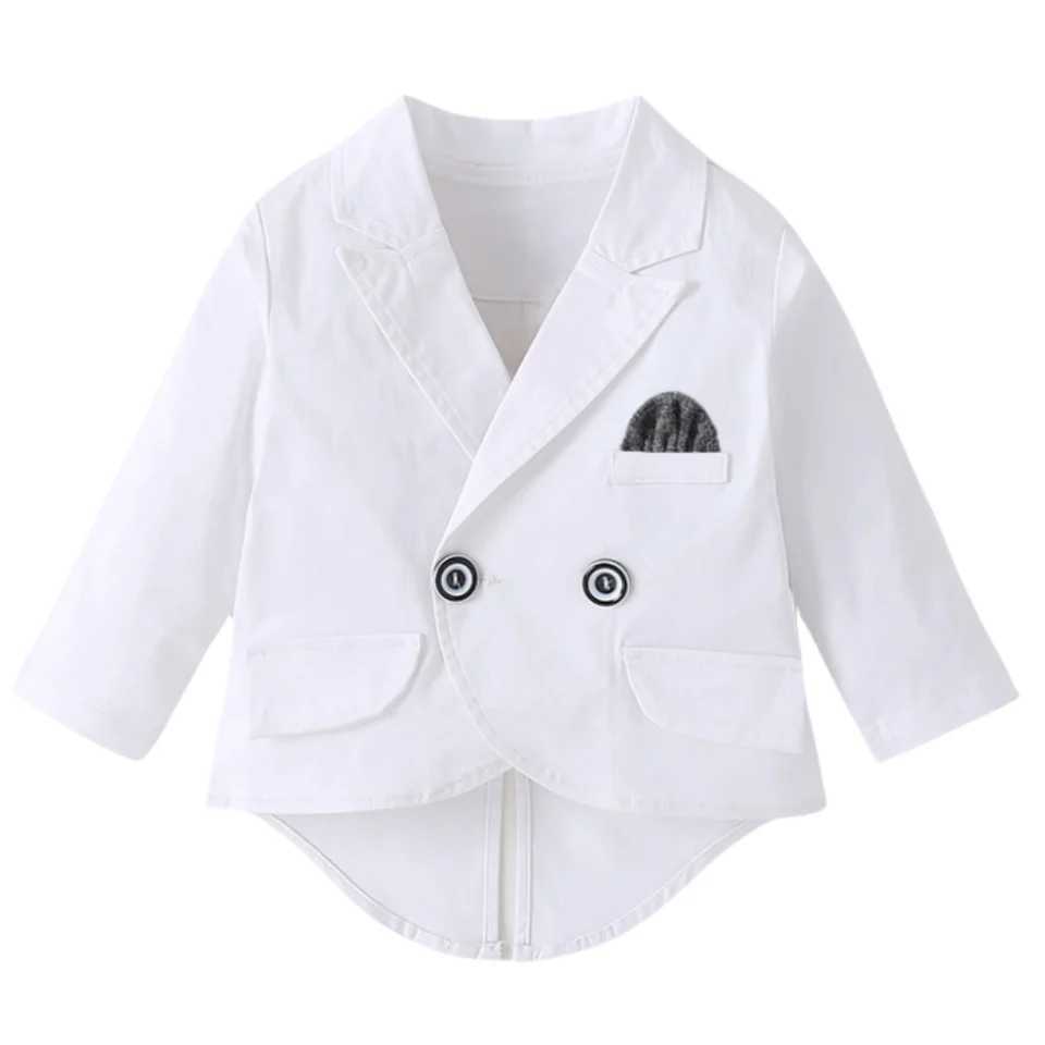 Long sleeved white baby soaking gown boys jumpsuit double chest jacket solid color newborn suit baby autumn suit W240823