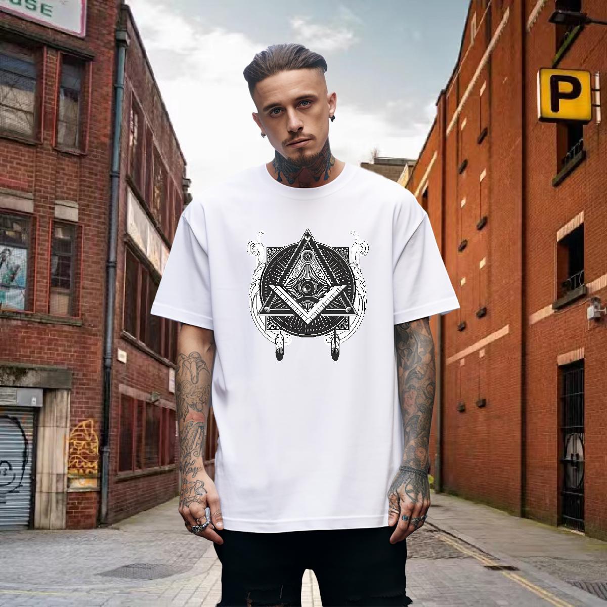 Cool T shirt 230g 100% Cotton eye of the devil Hip Hop Street Skull Breathable Crew Neck Men Clothes T-Shirt Casual New Tops Tees