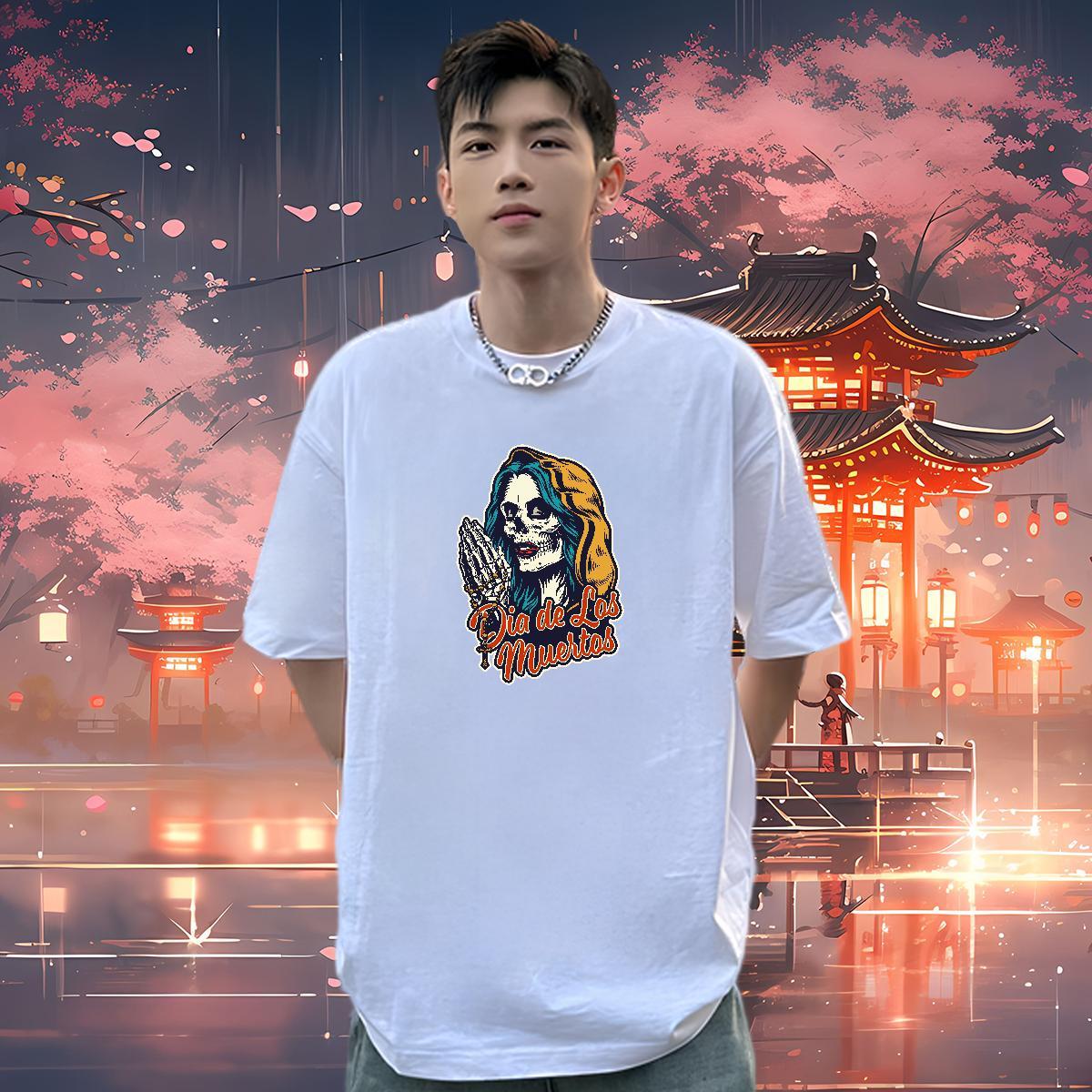 Classic Mens T Shirts 230g 100% Cotton skull Beach Plus Size Cartoon Breathable Short Sleeve Men Tops Tees Fashion Casual Tee Shirt
