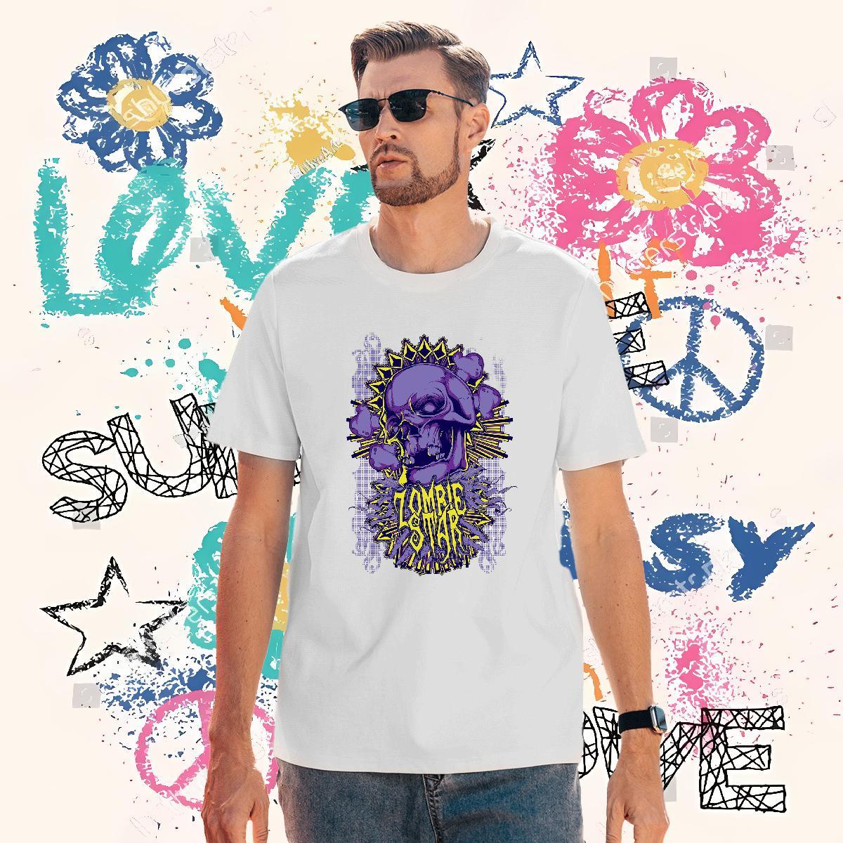 Comfortable T Shirts Men 230g 100% Cotton skull Sport Customized O-Neck Short Sleeve Men Tees 2024 New Tees Shirts