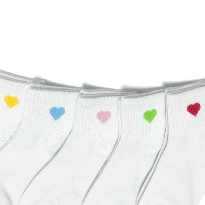 5 Pairs Girls Socks Cute Heart Pattern Comfortable Kids White Socks CL240824