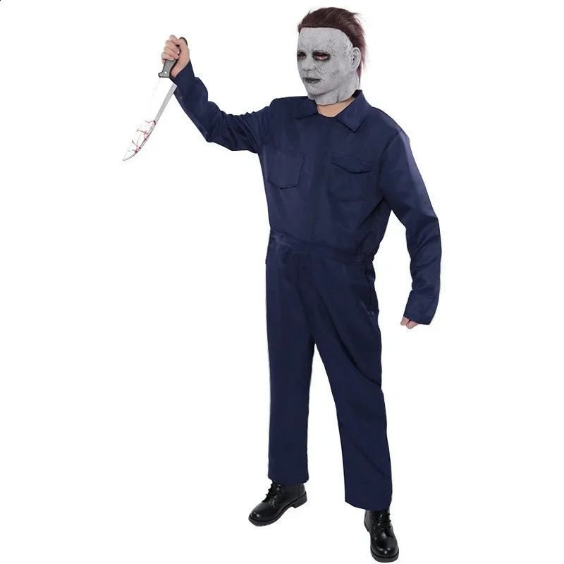 Michael Myers costume mask cosplay jumpsuit horror bloody killer prop carnival party costume 240824