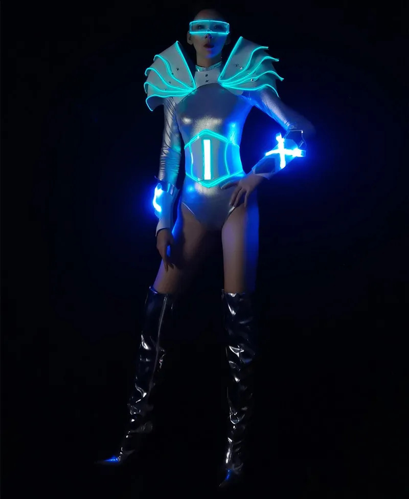 Luminous Technology Clothing Bar Party Ice Blue LED Punk Network Dance Team Gogo 240823