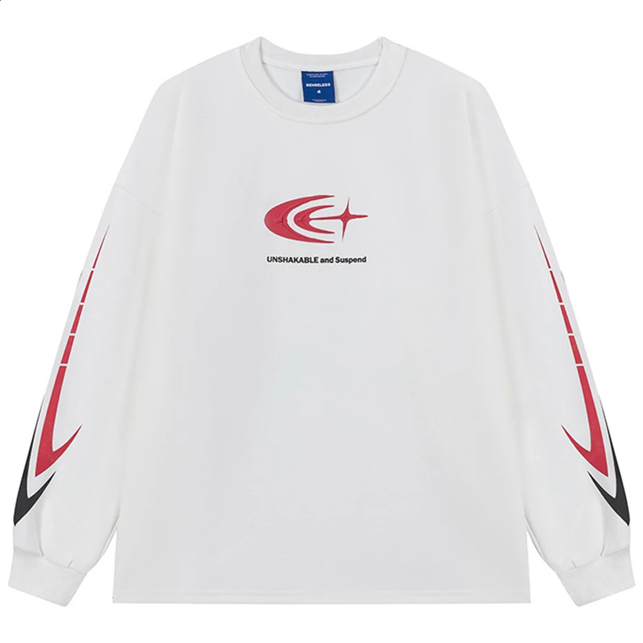 Harajuku oversized mens long sleeved Tshirt graphic printed black and white loose cotton streetwear hiphop Y2K 240823