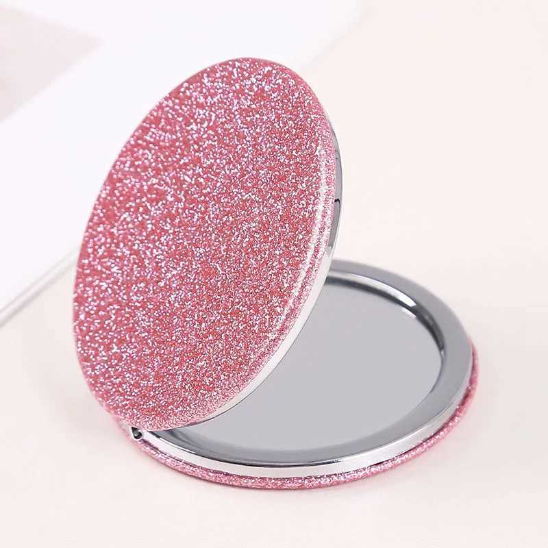 1pc Portable Glitter Round Makeup Mirror Hand Pocket Folding Cosmetic Mirror Double Face Make Up MirrorXJ241213