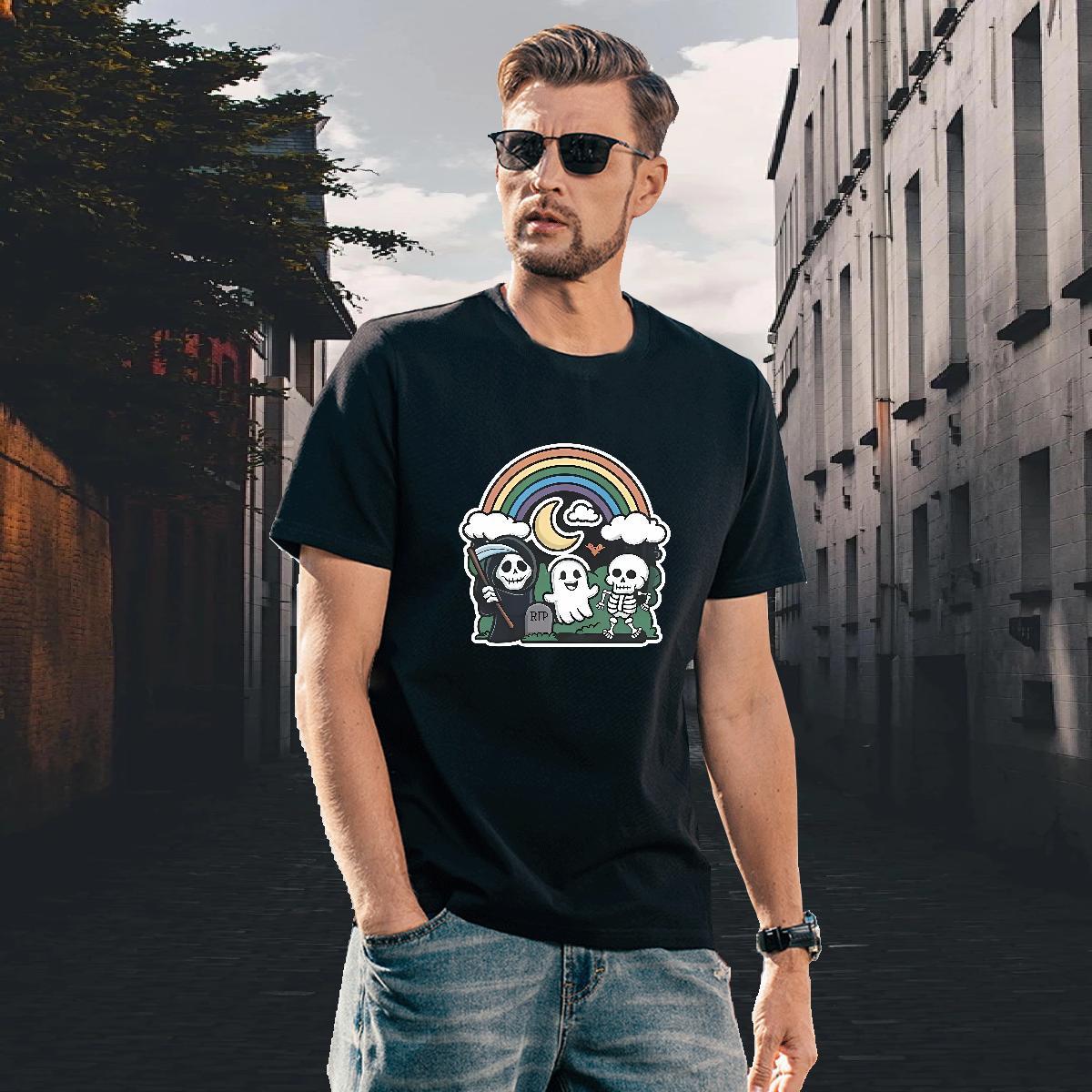 Classic Man T Shirts 230g 100% Cotton rainbow Hip Hop Custom Print Plus Size Breathable Soft Tshirt for Man Woman Wholesale Top Tees