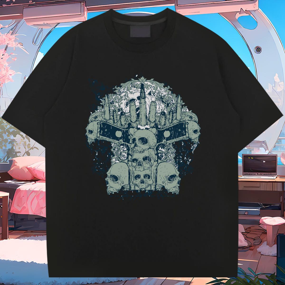 TOP Quality Man T Shirts 230g Pure Cotton skull Daily Wear DIY Logo Oversized Breathable Short Sleeve Mens Tshirts Fashion New Tops