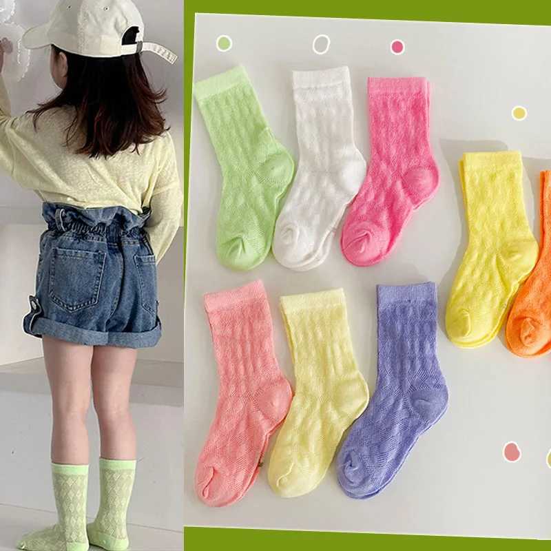 Summer Children Socks Candy Color Solid Cotton Thin Crew Socks Baby Boys Girls Holes Socks 3 Pairs/lot CL240824