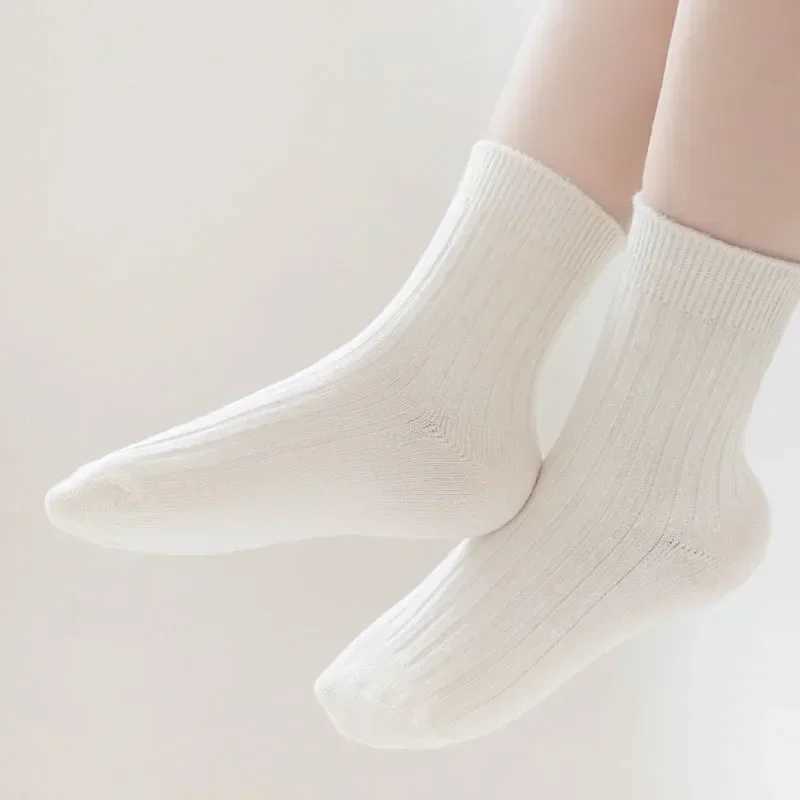 5Pairs/lot Solid Kids Socks Casual Baby Girls Boys Soft Breathable Cotton Stripe Autumn Toddler Knitted Children Socks for 1-8Y CL240824