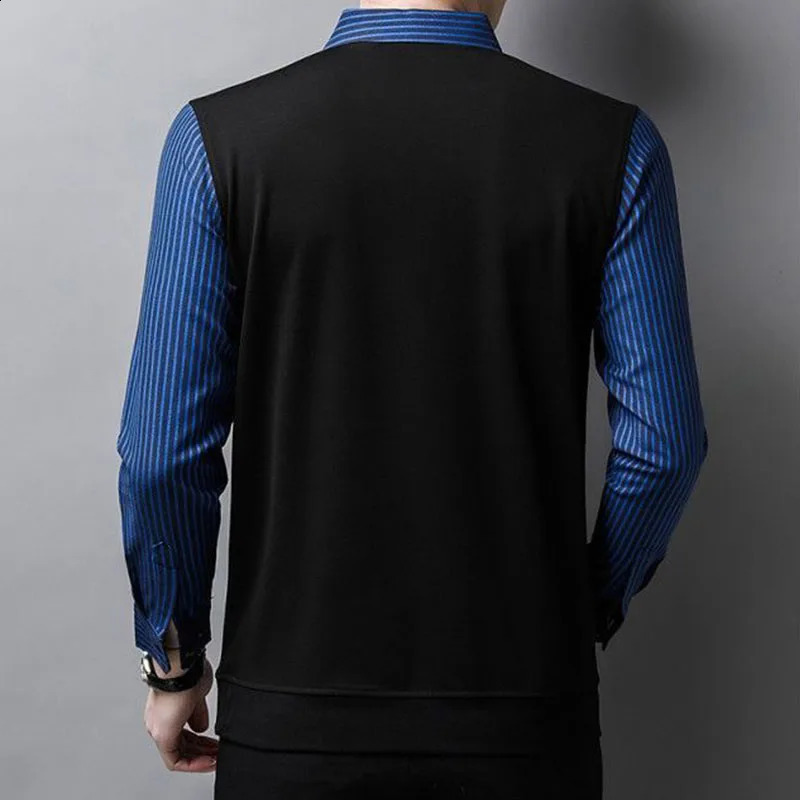 Fashion Men Striped Long Sleeve Polo Shirts Spring Autumn Cotton Patchwork Male Clothes Lapel Business Loose Solid Casual Tops 240824