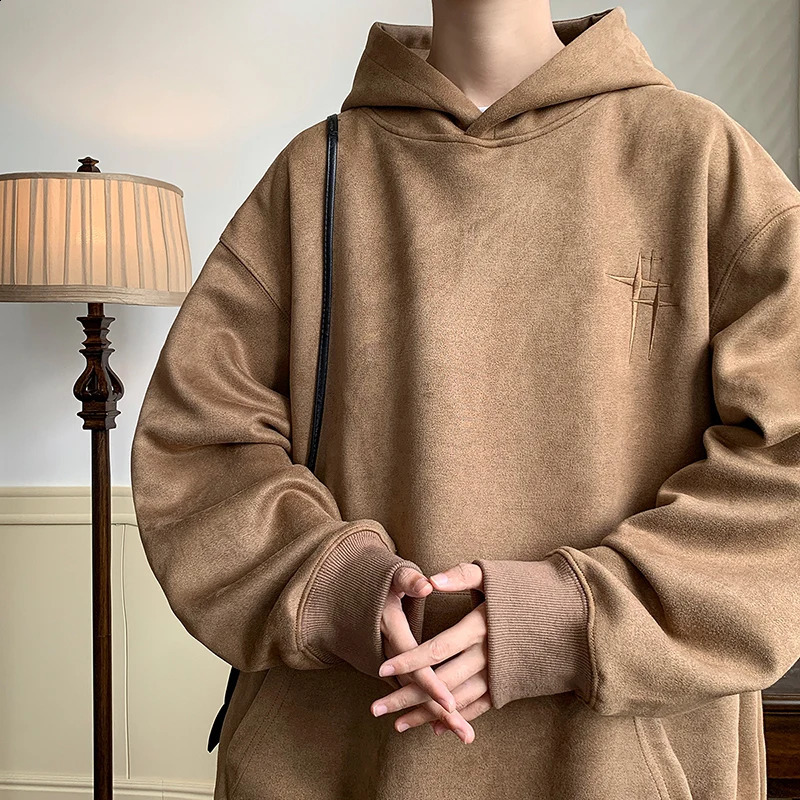 Mens Hoodie Retro Embroidered Suede Sportswear High Quality y Neutral Zipper Y2k Clothing 240823