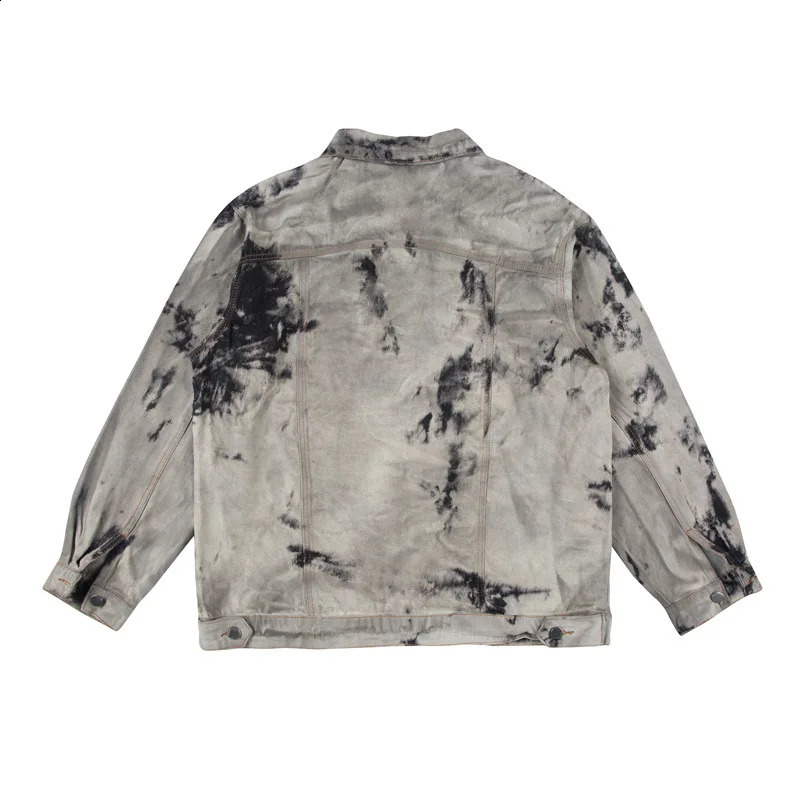 Men Streetwear Vintage Denim Jacket Tie Dyed Washed Distressed Pocket Jacket Jeans Harajuku Loose Bomber Jacket Coat Cotton 240823