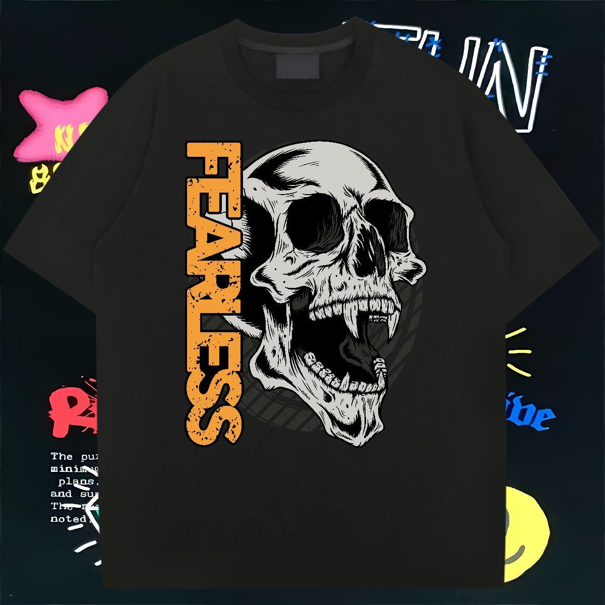 Brand Mens T Shirts 230g Cotton skull Street White Plus Size Breathable Short Sleeve Tshirts Fashion Tops Tees