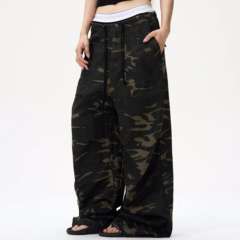 PFNW American pleated n camouflage wide leg pants mens street clothing loose casual cargo transport vehicle autumn trend 28W4636 240823