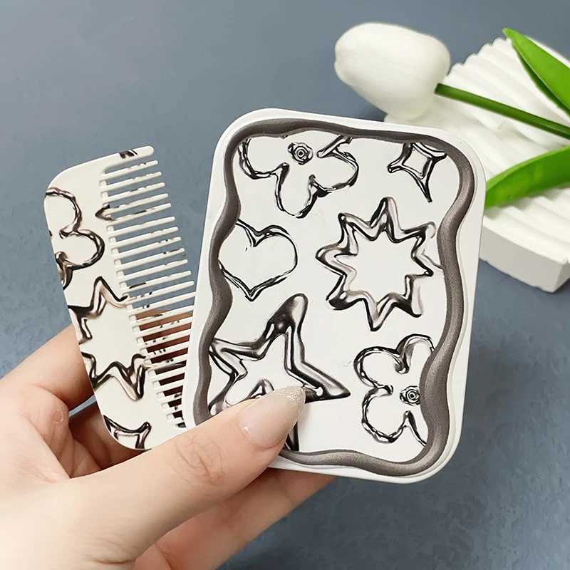 Cartoon Star Flip-Top Folding Makeup Mirror Portable Pocket Mirror Women Rectangle Cosmetic Make Up Mirror With CombXJ241213
