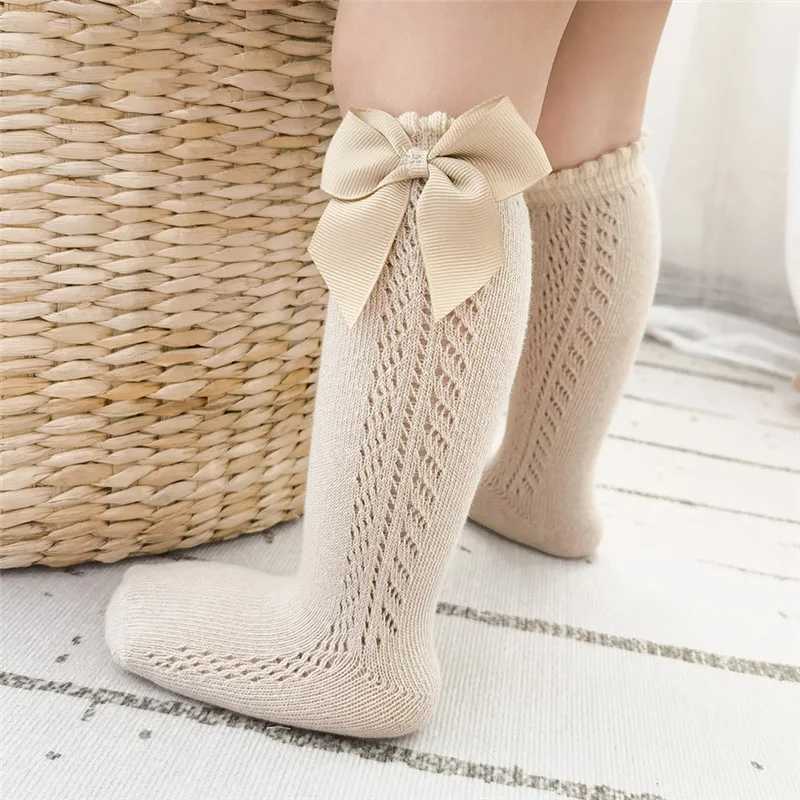 2023 New Kids Knee High Socks Baby Girls Boys Bow Long Sock Soft Cotton Mesh Breathable Children Hollow Out Socken For 0-7 Years CL240824
