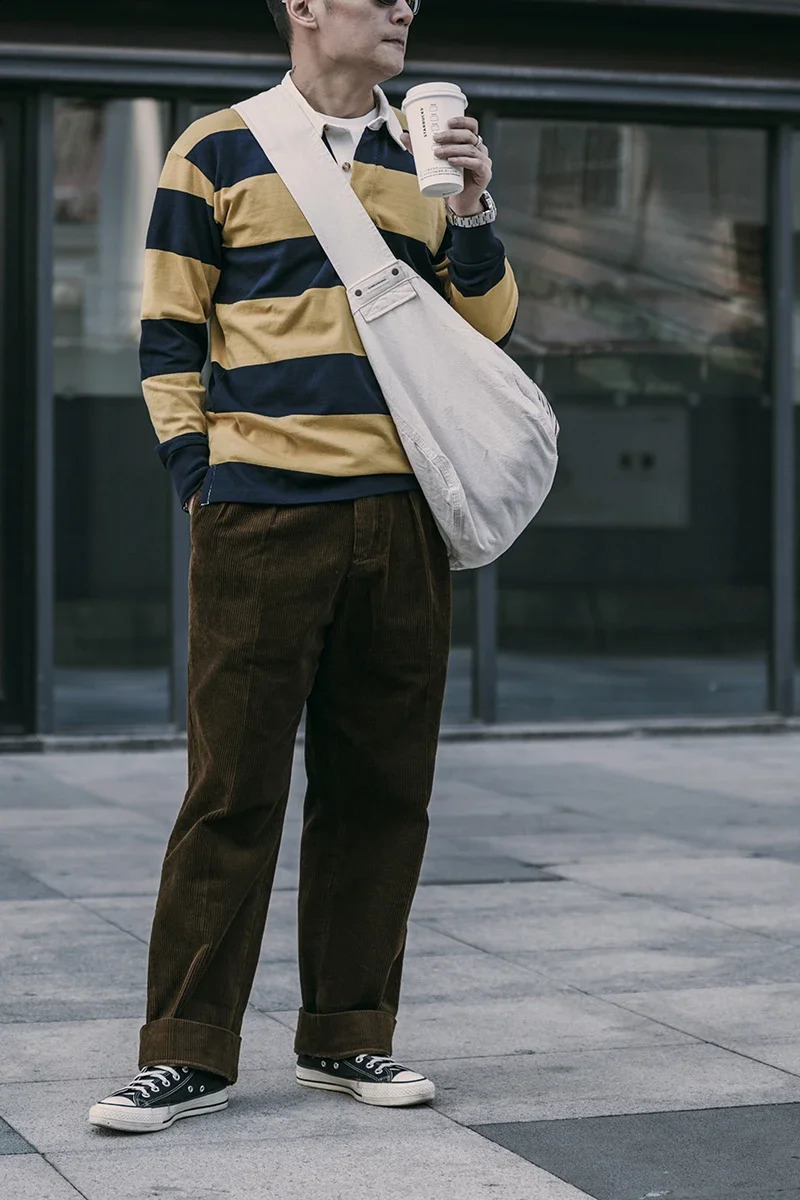 Non inventory Ivy League fashion striped polo shirt retro preparatory style mens long sleeved Tshirt 240823