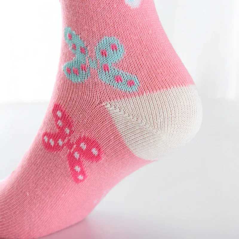 5 Pairs/Lot Spring Autumn High Quality Girls Socks Cotton Butterfly Candy Color Socks For Girls 3- 12 Year Children Socks CL240824