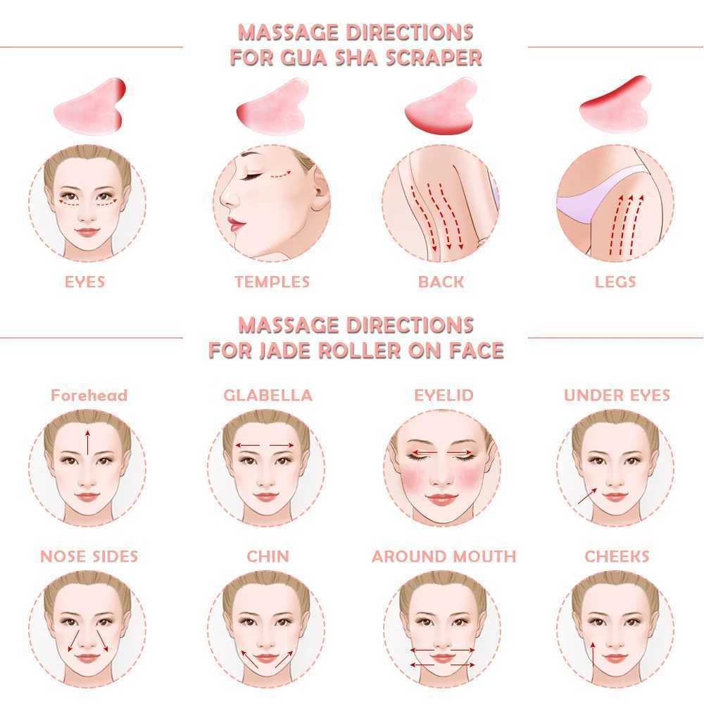 Natural Rose Quartz Jade Roller Gua Sha Set Facial Body Massager Roller Jade Stone Massage Set Face Lifting Beauty Massage Tools CL240824