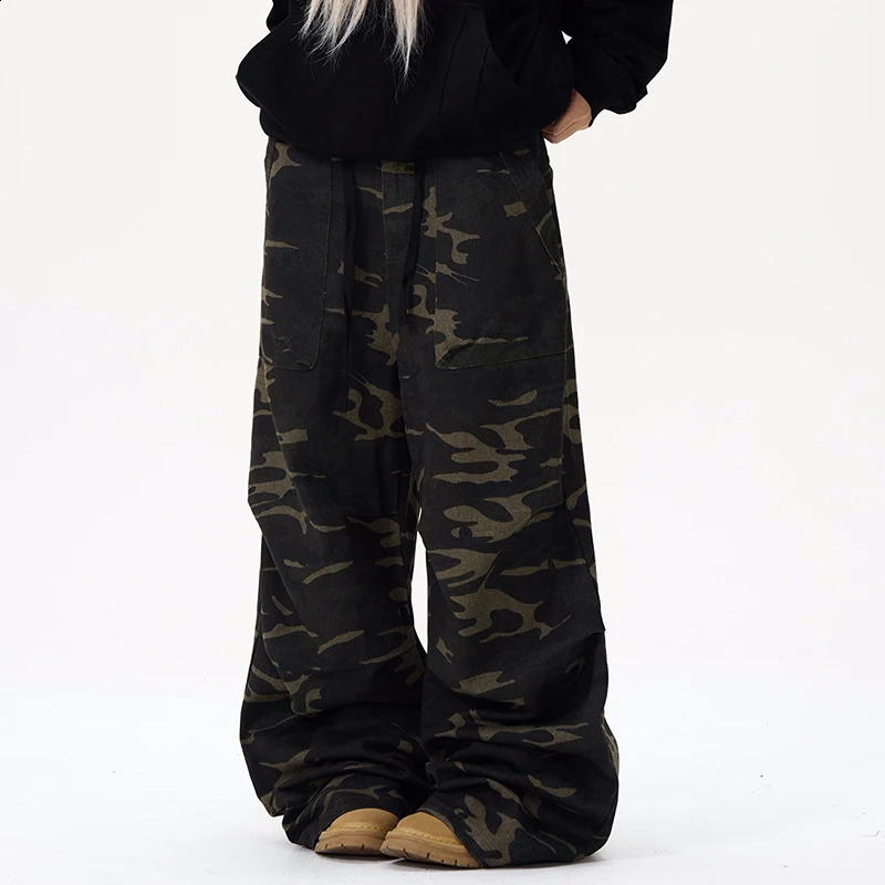 PFNW American pleated n camouflage wide leg pants mens street clothing loose casual cargo transport vehicle autumn trend 28W4636 240823