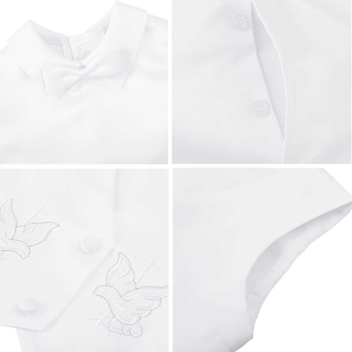 Baby Boy Baptist Set Baby White Cartoon Pigeon Newborn Short Sleeve Bow Tie Top+Shorts+Tank Top+Hat Christmas Costume W240823