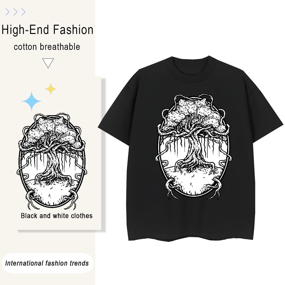 New Men Tops Tees tree Beach 100% Cotton 230g Tee Shirt Crew Neck Breathable Comfortable T Shirts Men DIY Printed