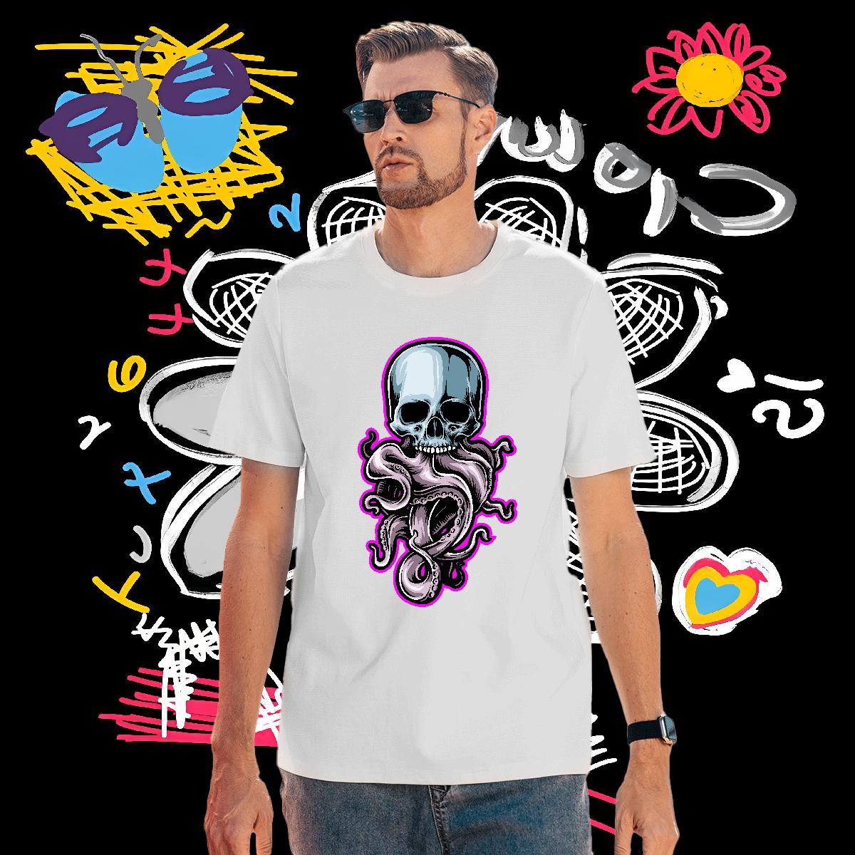 Classic T-Shirts 230g Cotton skull Anime Printing Street Customized Print Breathable Crew Neck Men Tees Classic Casual Top Tees