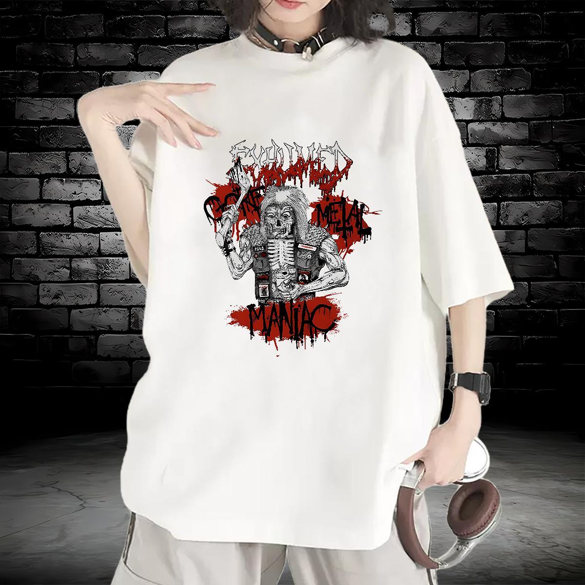Designer Nice Women Tees 230g 100% Cotton skull Street Casual T-Shirts for Women Breathable Soft White Plus Size Tops Shirt