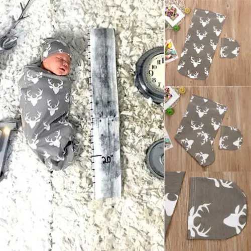 Lioraitiin Baby Sleeping Bag with Beanie Hat Rectangle Deer Head Printed Sleep Bag Soft Stretchy Nightgown M240824