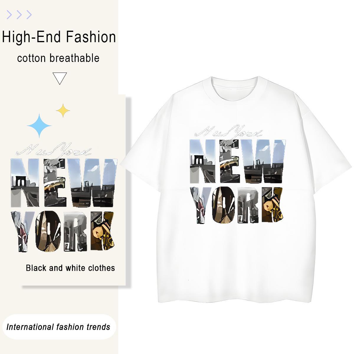 Comfortable Womens Tshirts 230g Pure Cotton New York Casual Beach T-Shirts Breathable Crew Neck Customized Print Tops Shirt