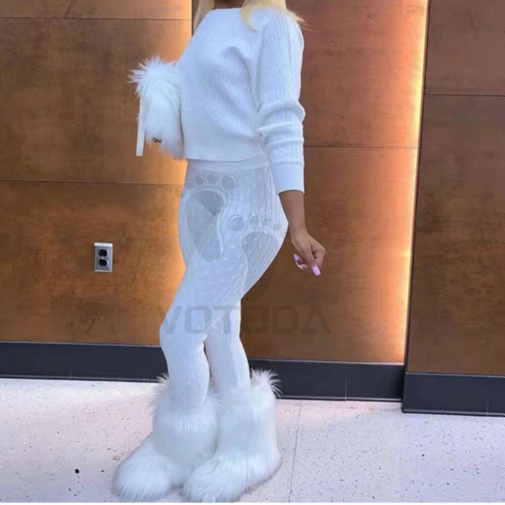 Winter Fuzzy Women Furry Shoes Fluffy Fur Snow Boots Plush Ing Slip-On Rubber Flat Outdoor Bowtie Warm Ladies Footwear