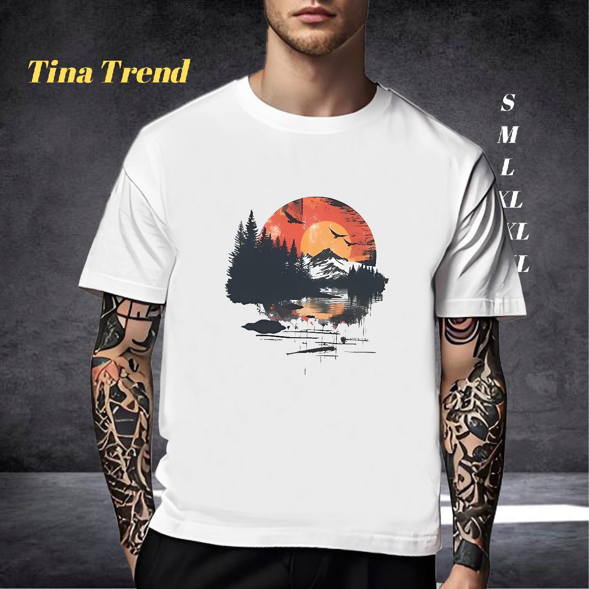 Classic T-Shirts for Men 230g Pure Cotton mountains Beach Oversized Short Sleeve Soft Men Tops Tees Stylist Clothes
