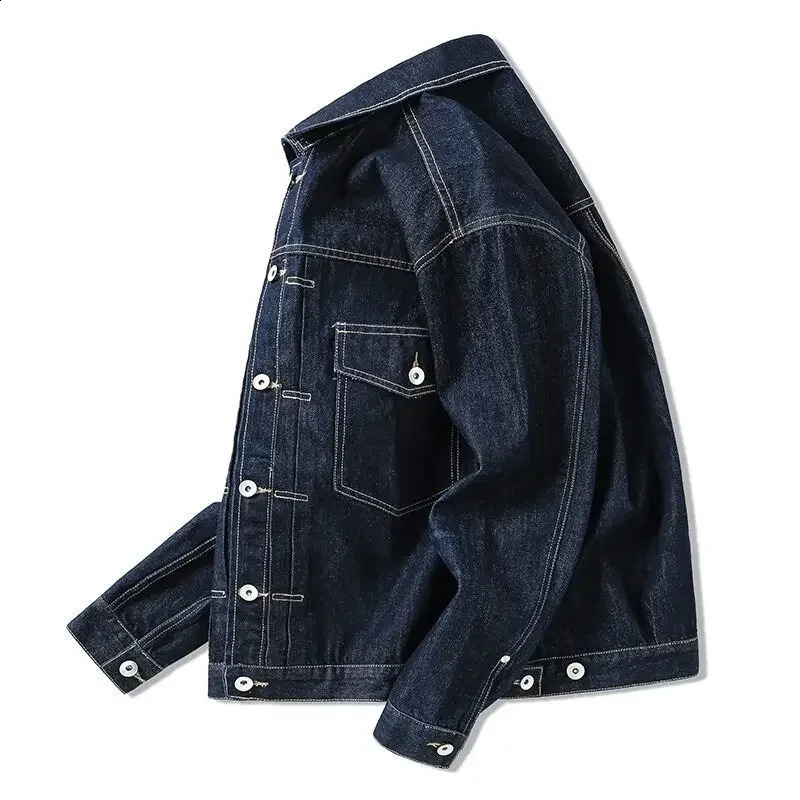Grey autumn mens denim jacket button blue cargo Jean Coats retro winter oversized loose single piece fabric 240824