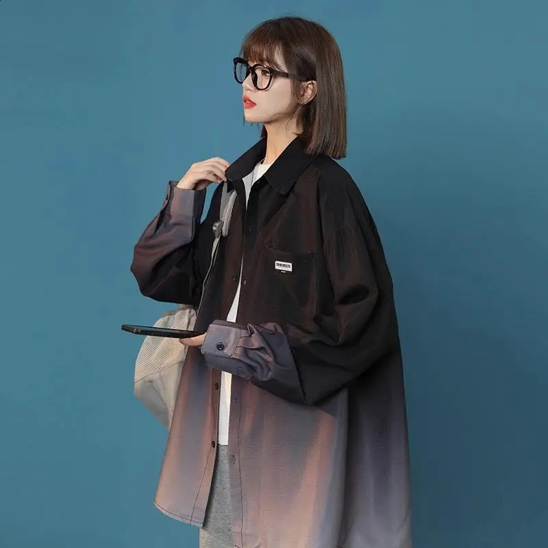 Lazy Style Gradient Color Long Sleeve Womens SpringSummer Oversized Loose Weight Loss Coat Trendy Top w240824