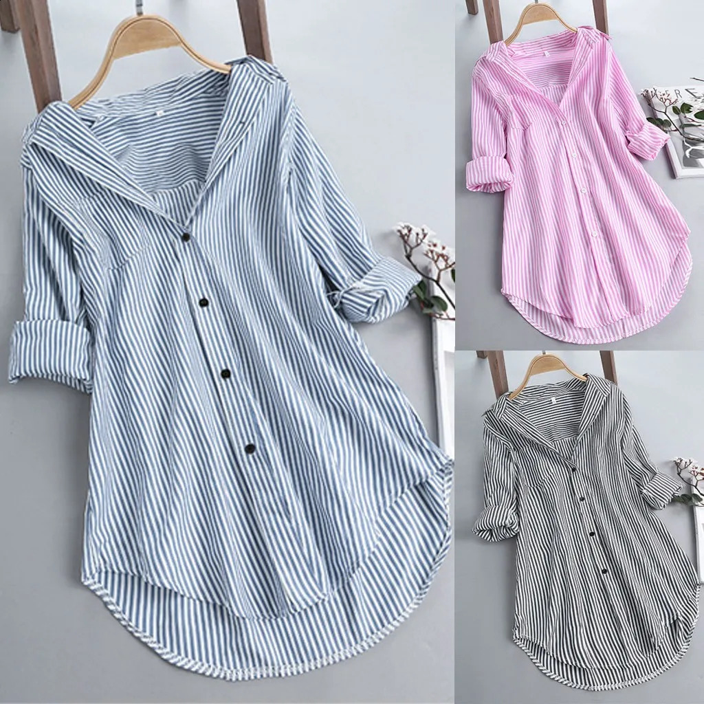 Classic Basic Striped Shirt Ladies Shirt Spring Summer Casual Versatile Long Sleeve Shirt Fashion Lapel Large Size Loose Shirt 240823