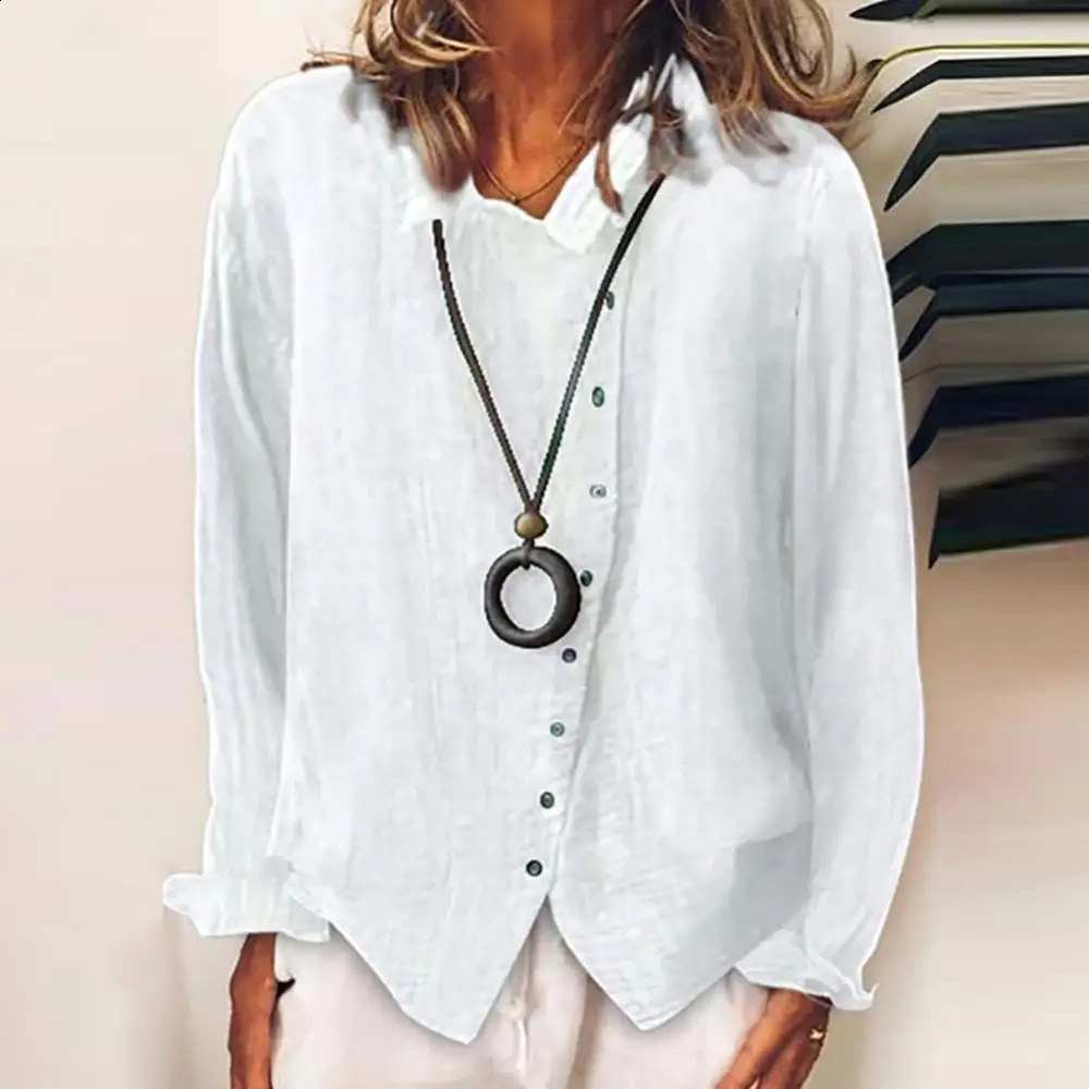 Women Harajuku Shirt Solid Color Long Sleeve Irregular Single-breasted Cotton Linen Shirt Blouse Blusas Mujer 240823