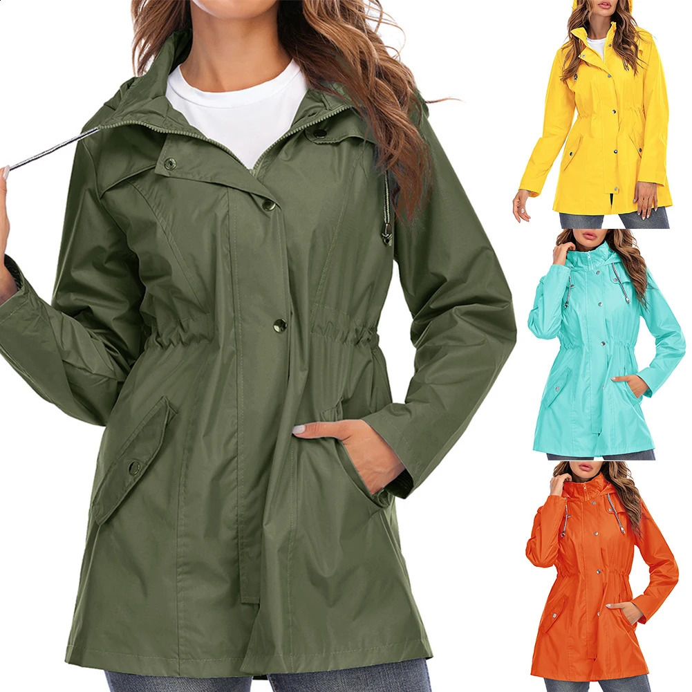 High quality womens jacket outdoor waterproof hooded raincoat jacket womens windproof jacket womens raincoat 240824