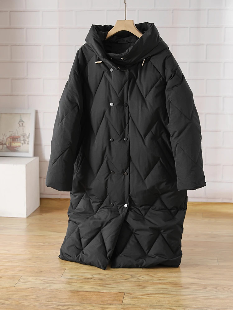 Womens Winter Down Jacket 90% Duck Warm Hoodie Double Layer Medium Length Solid Color Inflatable Park 240823