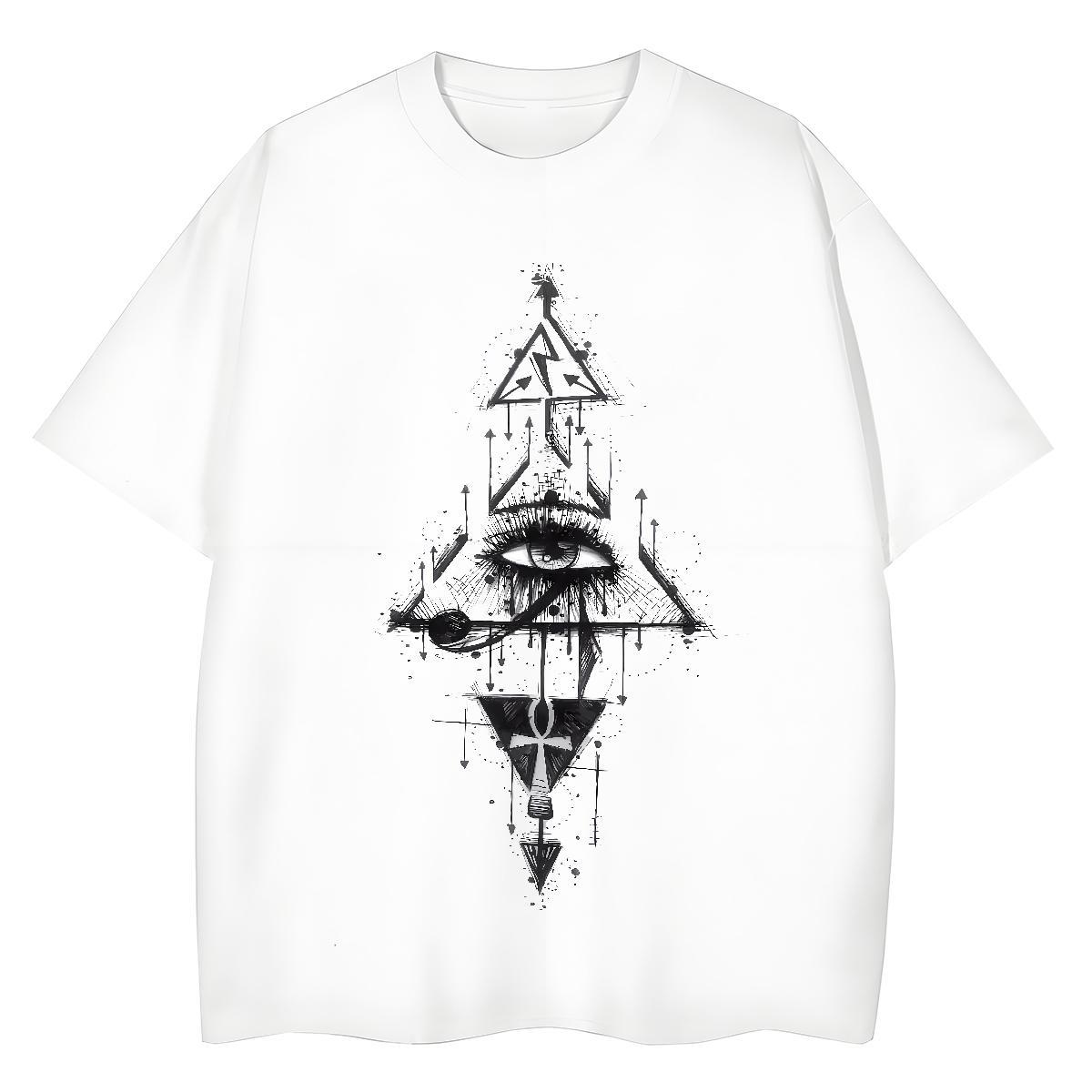 Loose Fit T-Shirts for Men 230g Pure Cotton eye of the devil Hip Hop Street Graphic Round Neck Short Sleeve Men Clothes T-Shirt Wholesale Tops Tees