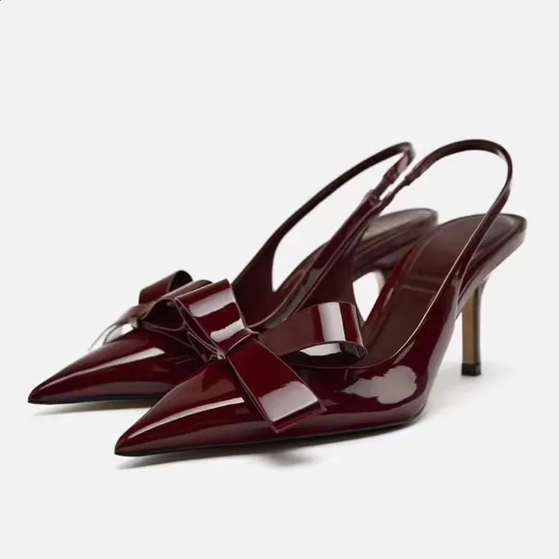 Ladies bow tie high-heeled sandals elegant pointe toe modern wedding suspender shoes summer office shoes 240823