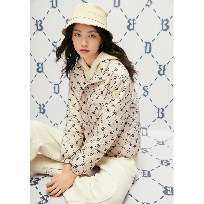 BOSIDENG Womens Inflatable Jacket Lightweight Mattress Zipper Stand up Collar Winter Wool Coat Fully Printed B30131014 240823