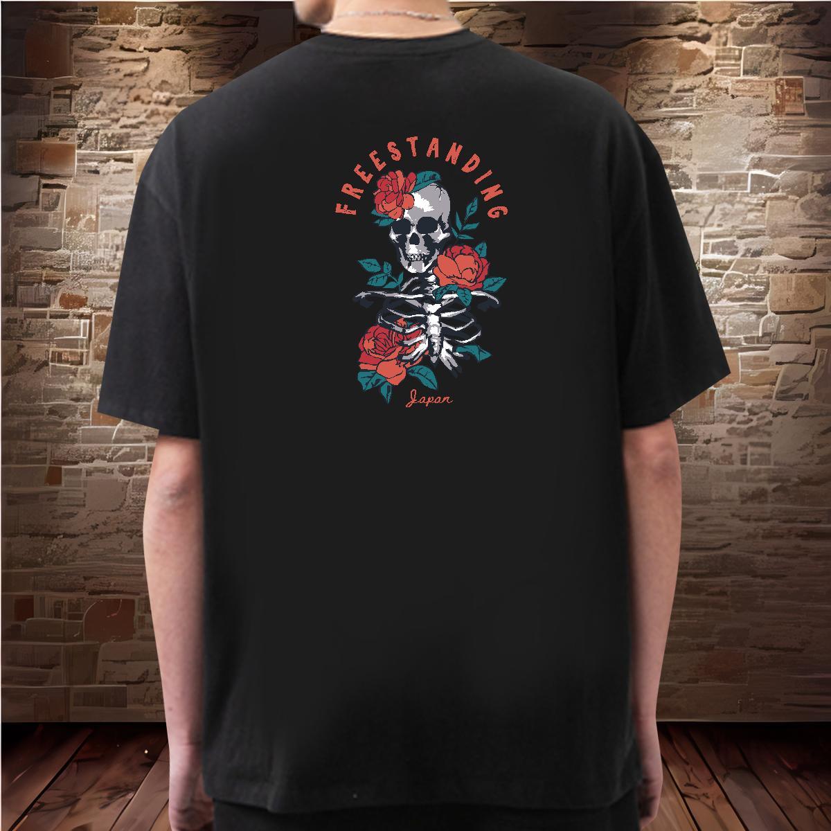 Loose Fit Men T Shirts 230g Pure Cotton skull Home Outdoor Oversized 4XL Crew Neck Men Tops Tees Factory Direct Polos