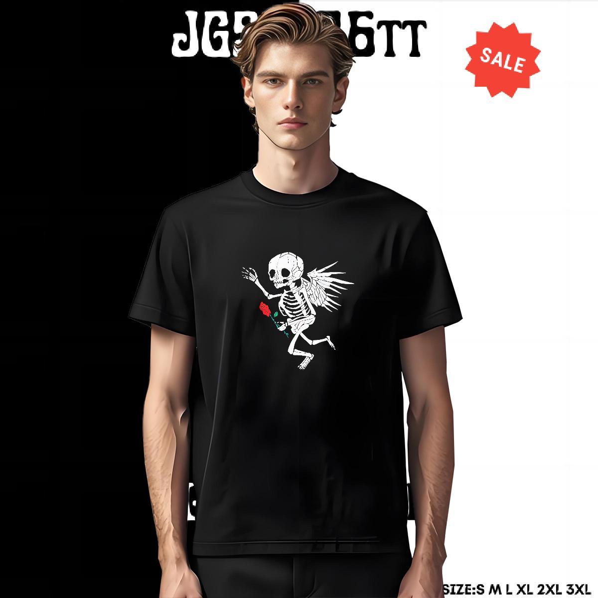 Classic T Shirts Men 230g Pure Cotton skull Spring Summer Cartoon Print O-Neck Short Sleeve Men Clothes T-Shirt Fashion New Tee Shirt